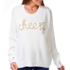 Vince Camuto Women's White Sweater with Gold 'Cheers' Embroidery; 2XL; NEW